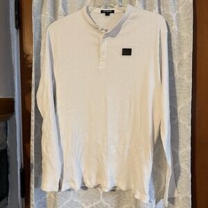 Karl Lagerfeld Men's White Blue Ribbed Henley Long Sleeve Shirt Size XLarge